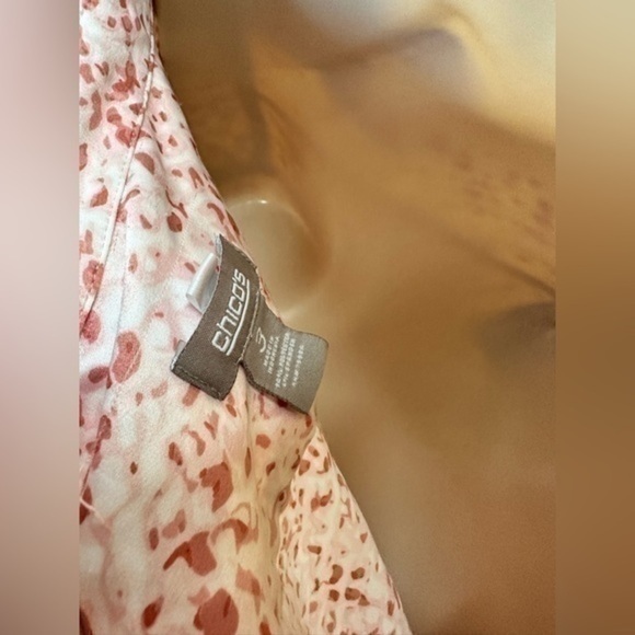 Chicos Pink and beige leopard print button down satin top - Picture 2 of 6